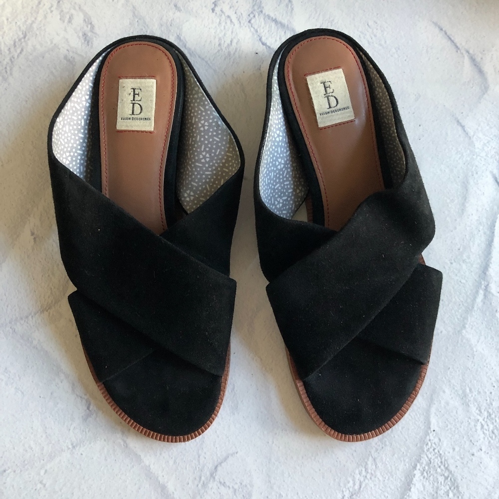 Ellen Degeneres Black Treya Leather Slides 7